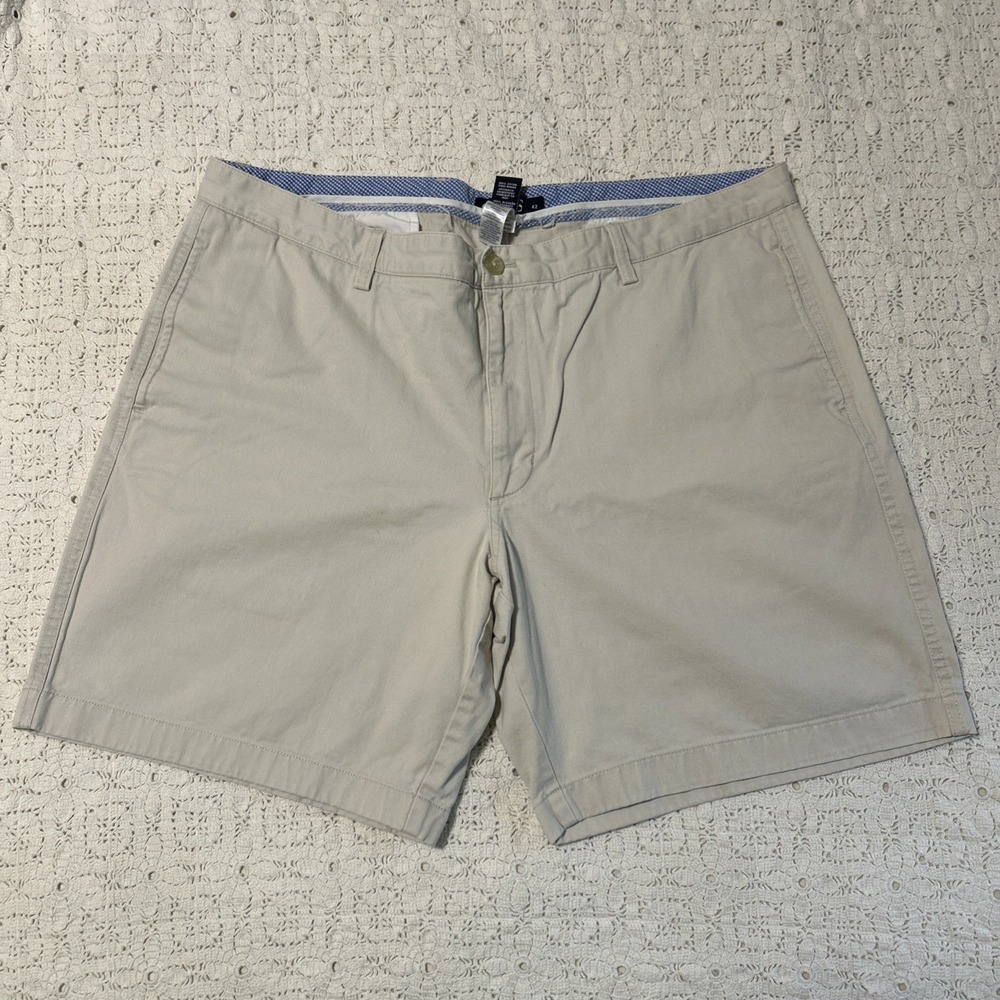 Chaps Men's Flat Front Shorts Khaki Beige Classic Fit 100% Cotton Chino Size 42